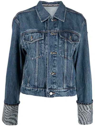 Alexander Wang Logo-print Buttoned Denim Jacket In Blue