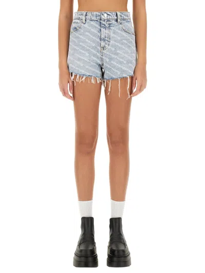 Alexander Wang Logo Print Denim Shorts In Blue