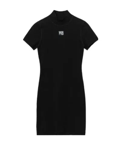 Alexander Wang Logo-print Fitted Mini Dress In Black