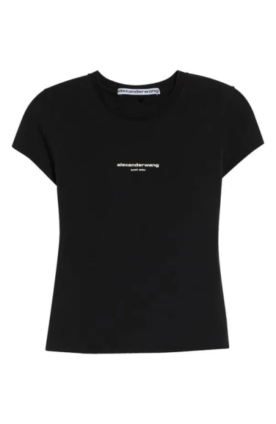 Alexander Wang Logo Print Fitted Stretch Cotton T-shirt In Black