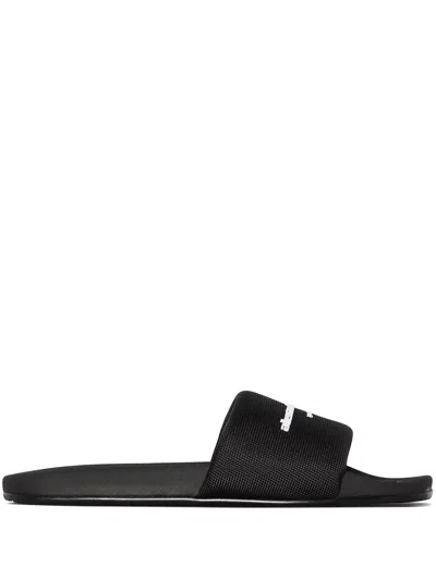 Alexander Wang Padded Logo Pool Slide Sandals Shoes In Black