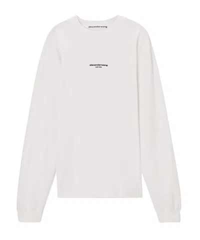 Alexander Wang Logo Print Long Sleeve Tee In White