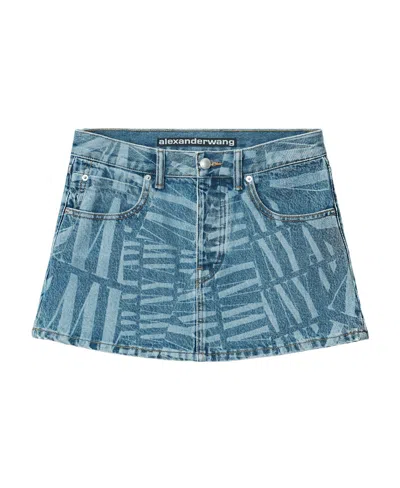 Alexander Wang Logo-print Mini Denim Skirt In Blue