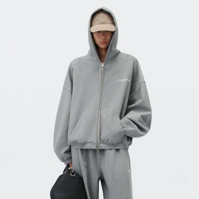 Alexander Wang Logo Print Oversized Zip-up Hoodie In Sidewalk