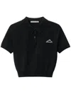 Alexander Wang Perforated Mesh Polo With Collar And Short Sleeves In Black