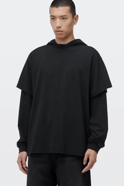 Alexander Wang Logo Print Pre-styled Long Sleeve Hooded Tee Washed Black