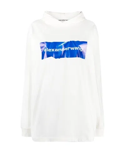 Alexander Wang Logo Print Pullover Hoodie In White