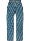 Alexander Wang Logo Print Sequined Mid-rise Straight Leg Trousers In 蓝色