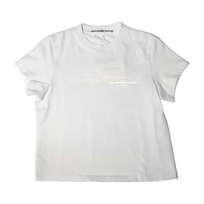 Alexander Wang Logo-print Shrunken T-shirts White In Gray