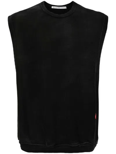 Alexander Wang Logo-print Sleeveless Cotton Knitwear Jumper In Black