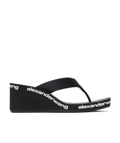 Alexander Wang Square Toe Logo Midsole Wedged Flip Flops In Black