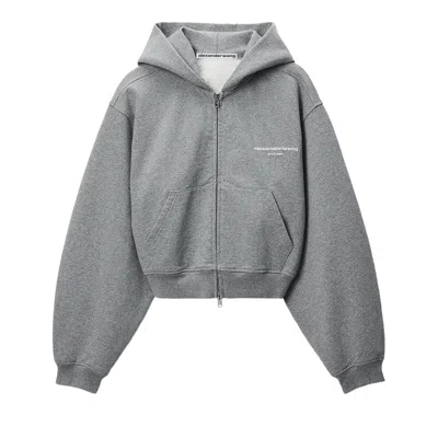 Pre-owned Alexander Wang Logo Print Zip-up Hoodie 'sidewalk' | Grey | Women's Size S