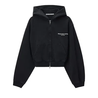 Pre-owned Alexander Wang Logo Print Zip-up Hoodie 'washed Black' | Women's Size Xs