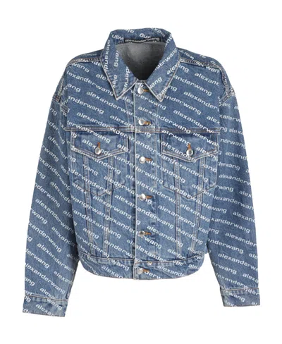 Alexander Wang Logo-printed Denim Coat In Deep Blue/white