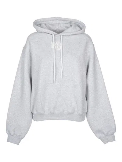 Alexander Wang Logo Printed Drawstring Hoodie In Grey