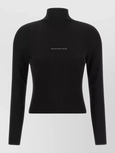 Alexander Wang Logo-embroidered Ribbed Knit Sweater In Black
