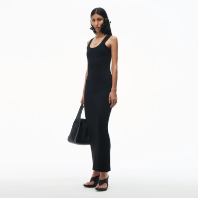 Alexander Wang Logo Rib-knit Tank Maxi Dress In Black