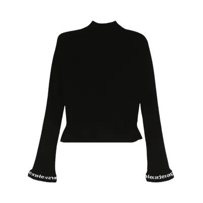 Pre-owned Alexander Wang Logo Ribbed Long-sleeve Zip Turtleneck Pullover 'black' | Women's Size M