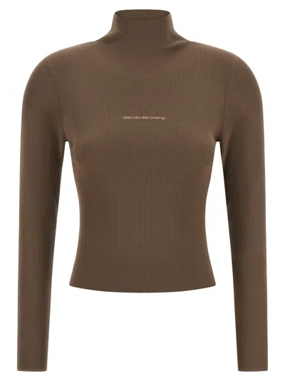 Alexander Wang Logo Ribbed Turtleneck Turtleneck In Brown