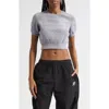 Alexander Wang Logo Short Sleeve Chenille Crop Sweater In Gray