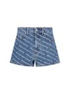 Alexander Wang Logo Print Rip Denim Shorts In Blue