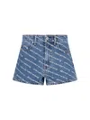 Alexander Wang Denim Shorts With All Over Logo In Blue