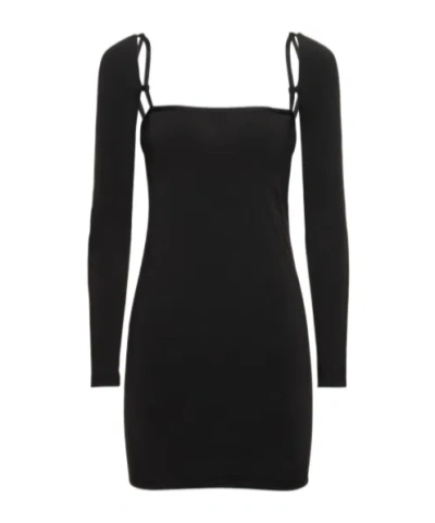 Alexander Wang Logo Shoulder Strap Dress In Black