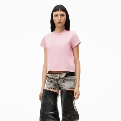 Alexander Wang Logo Shrunken Tee In Compact Jersey In Acid Candy Pink