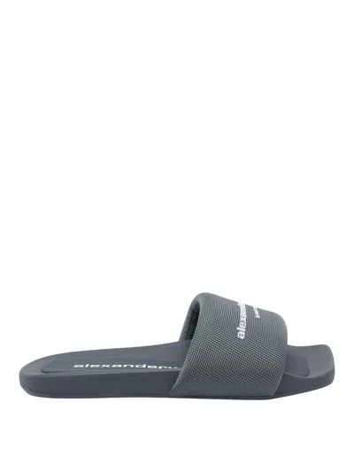 Alexander Wang Logo Slide Sandals In Gray