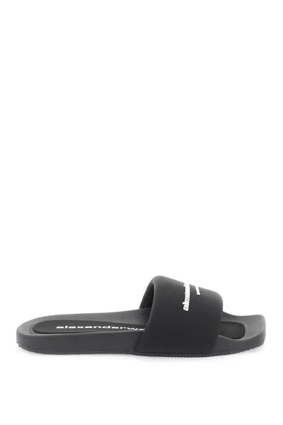 Alexander Wang Logo Strap Slipper With Branded In Black