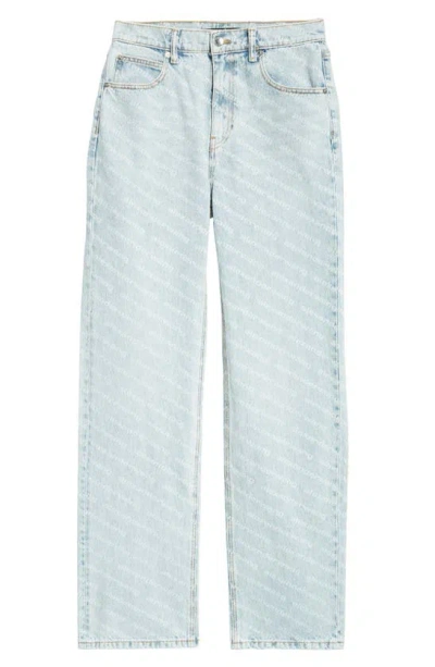 Alexander Wang Logo Stripe High Waist Relaxed Fit Straight Leg Jeans In Pebble Bleach/ White