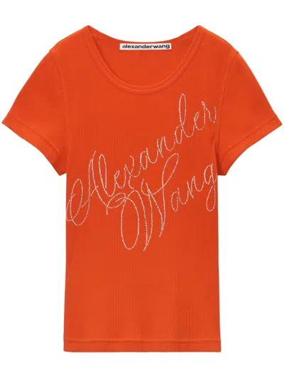 Alexander Wang Logo-studded T-shirt In Orange