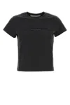Alexander Wang Cropped Reverse Embroidery Logo T-shirt In Black