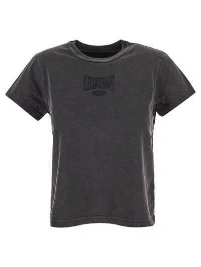 Alexander Wang Graphic Shrunken Cotton Rib T-shirt In Grey