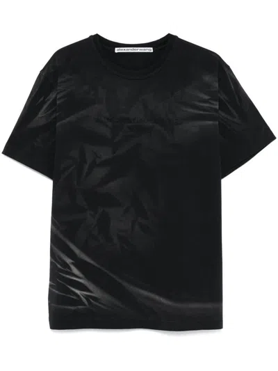 Alexander Wang Logo T-short With Crinkled Wash Effect In Black