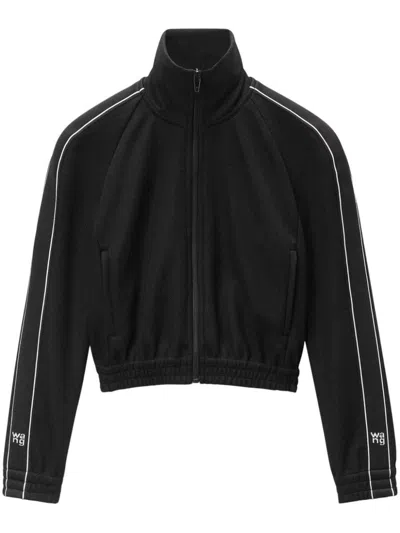Alexander Wang Logo-tape Cropped Track Jacket In Black