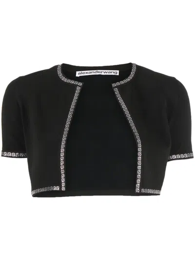 Alexander Wang Cropped Cardigan In Compact Nylon In Black