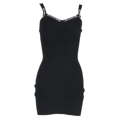 Alexander Wang Logo-trim Ribbed Mini Dress In Black Viscose