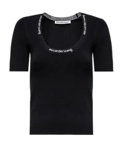 Alexander Wang Logo-trim Scoop-neck T-shirt In Black