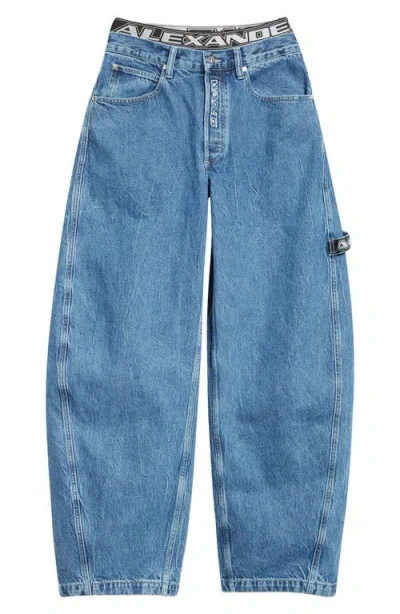 Alexander Wang Logo Waist Barrel Jeans In Deep Blue