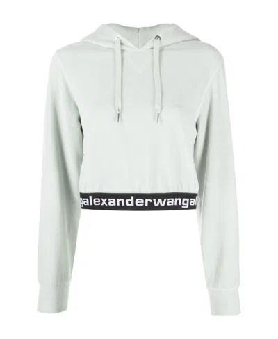 Alexander Wang Logo-waistband Fine-ribbed Hoodie In Green