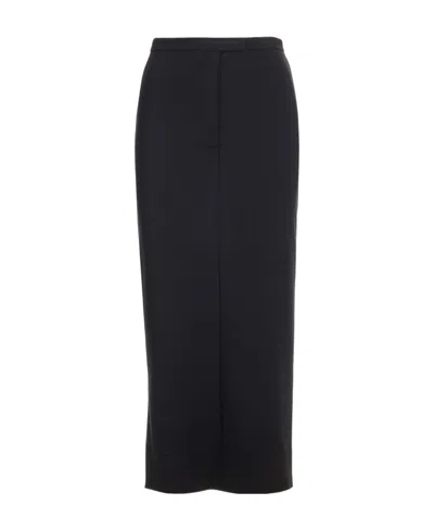 Alexander Wang Logo-waistband High-waisted Midi Skirt In Black