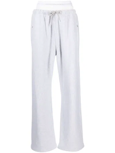 Alexander Wang Logo Elastic Waist Wide Leg Cotton Sweatpants In Grey