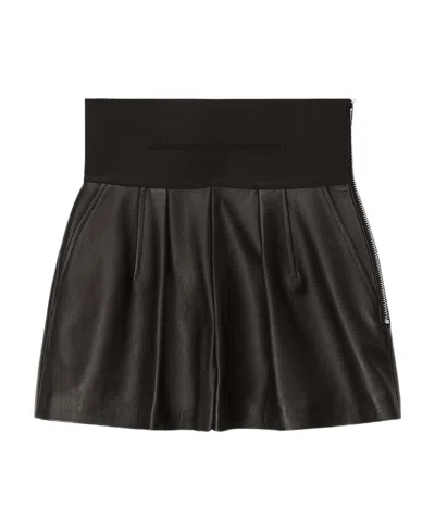 Alexander Wang Logo-waistband Leather Shorts In Black