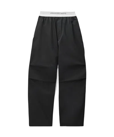 Alexander Wang Logo Elastic Mid-rise Pleated Knee Pant In Black