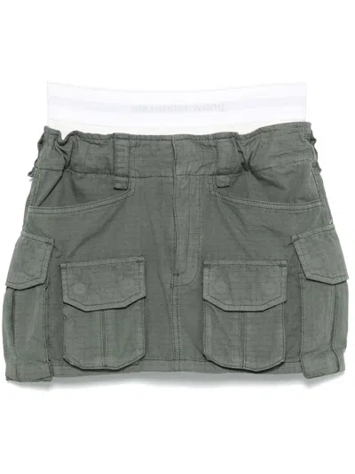 Alexander Wang Logo-waistband Mini Skirt In Gray