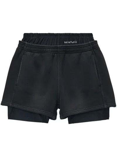 Alexander Wang Logo Waistband Shorts With Layered Design In Black