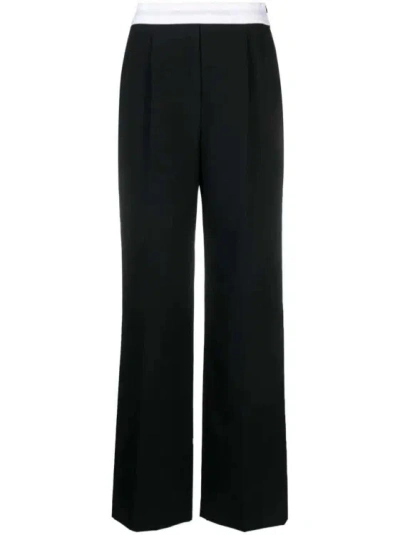 Alexander Wang Logo-waistband Straight-leg Trousers In Black