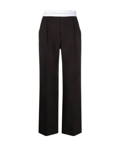 Alexander Wang Logo-waistband Straight-leg Trousers In Brown