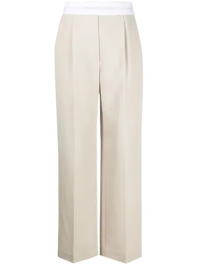 Alexander Wang Logo-waistband Straight-leg Trousers In Neutrals